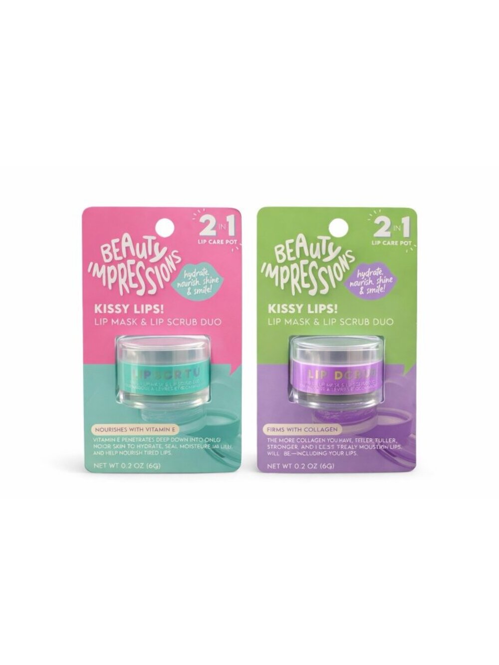 Beauty Impressions 2 in 1  Lip Mask Lip Scrub 2 pc Set new